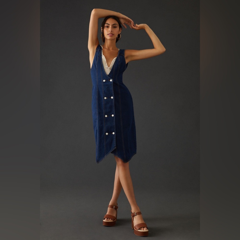 Anthropologie Pilcro dark wash denim double-breasted vest dress